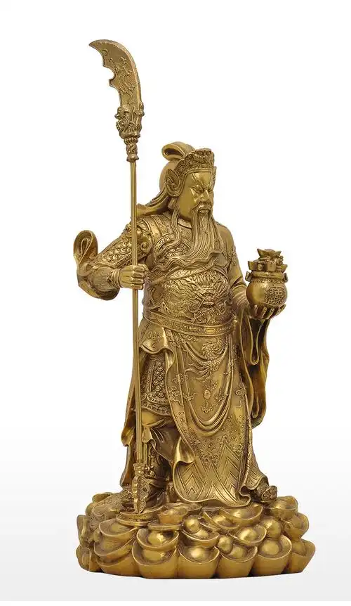 钰缘工坊关公摆件关二爷铜像武财神聚宝盆文关公像店铺客厅家居供奉