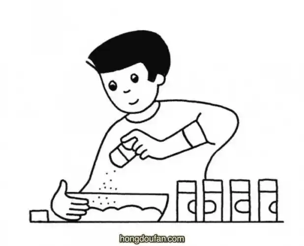 在盘子里撒上调料要如何画做饭的小男生简笔画大全