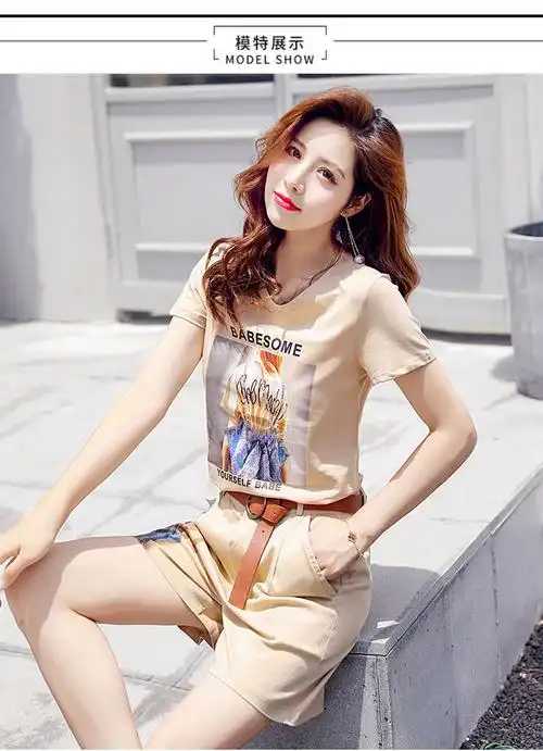 女装新款时尚韩版洋气休闲套装女夏天胖mm气质七分阔腿裤体t恤两衣服