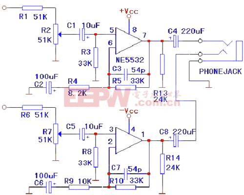 用ne5532制作的耳机放大器-音响ic电路图-电子产品世界