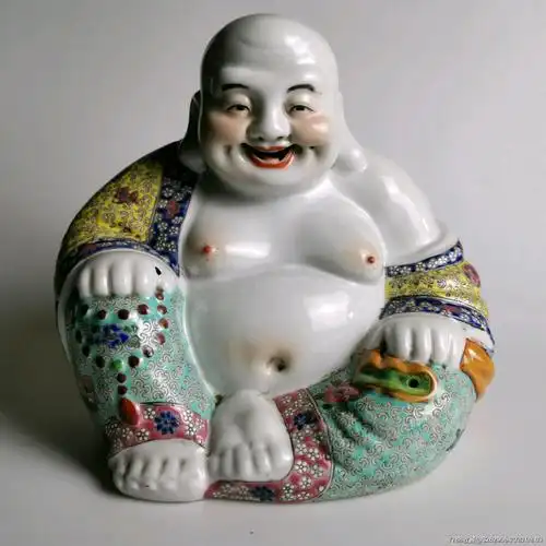 朱茂记粉彩弥勒佛瓷塑江西景德镇瓷器瓷雕像供奉弥勒佛摆件