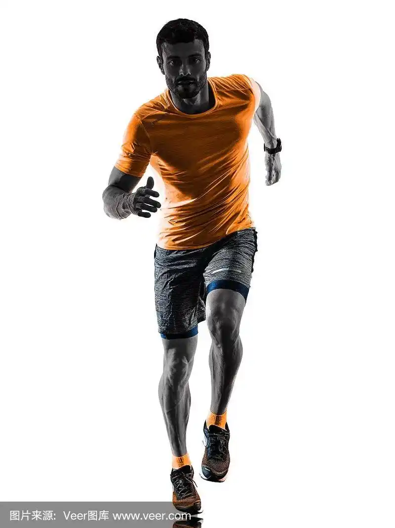 男人跑步,跑步,慢跑,孤立的剪影,白色的背景