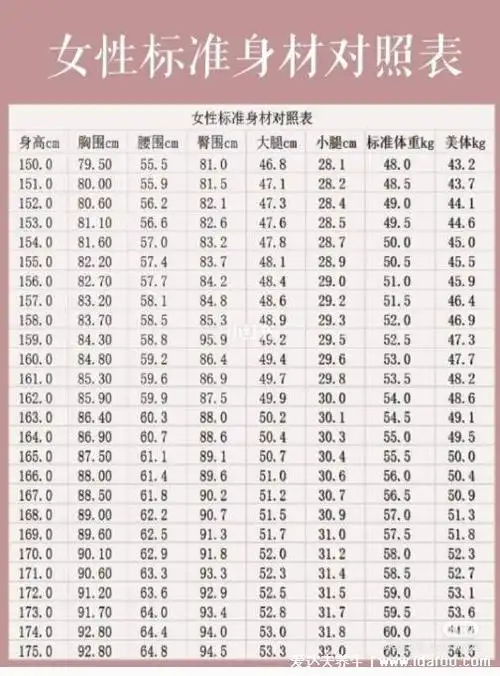 标准三围女生对照表,表传统计算方法(比例3:2:3前凸后翘) — 彩笔养生