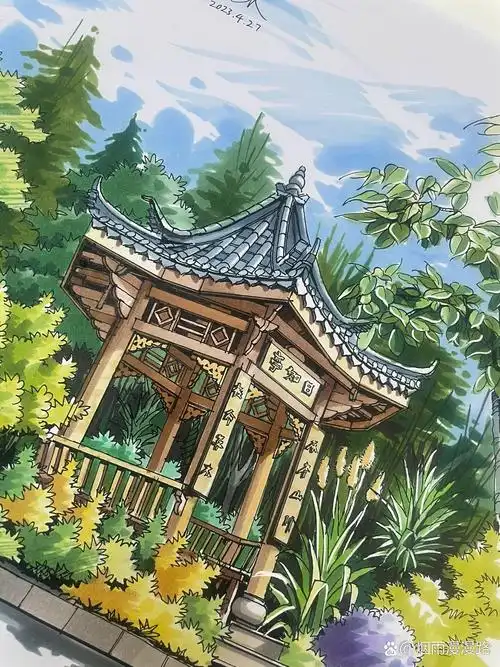 亭子景观节点马克笔手绘