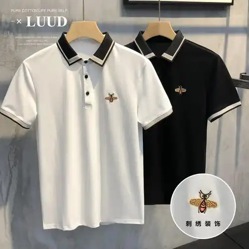 luud 蜜蜂撞色刺绣polo衫男士韩国东大门翻领t恤复古韩版男装上衣