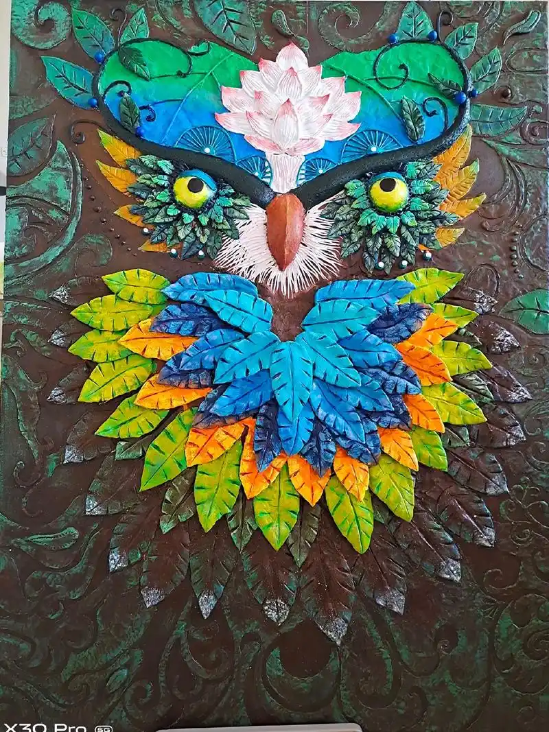 粘土浮雕装饰画|猫头鹰艺术家aniko.#艺术 #创意手工 - 抖音