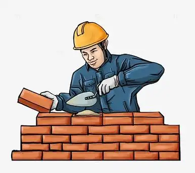 手绘砌墙工人