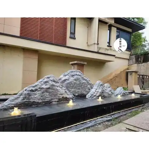 雪浪石庭院三几块组合造景,雪浪石设计摆件添景