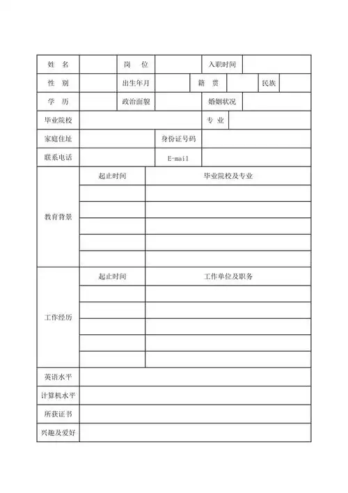 入职员工简历表