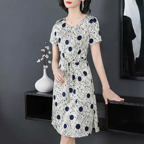 反季清仓收腰妈妈真丝连衣裙女夏2019新款大牌杭州重磅桑蚕丝裙子