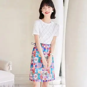 夏季甜美冰丝连衣裙2022新款拼接收腰裙子女夏女装百搭优雅气质