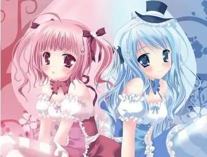 动漫双胞胎姐妹,浅蓝色头发和粉色头发的 如下图,请给动漫名字,或网站