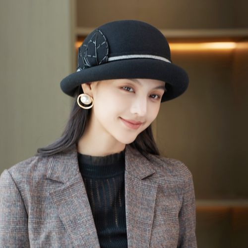 布塔妈妈中老年卷边羊毛呢帽子女小檐优雅圆顶礼帽秋冬天百搭盆帽