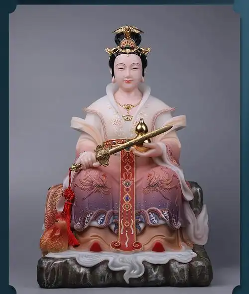 九黎圆通 汉白玉九天玄女像 彩绘九天玄女娘娘神像家用玄天圣母坐像