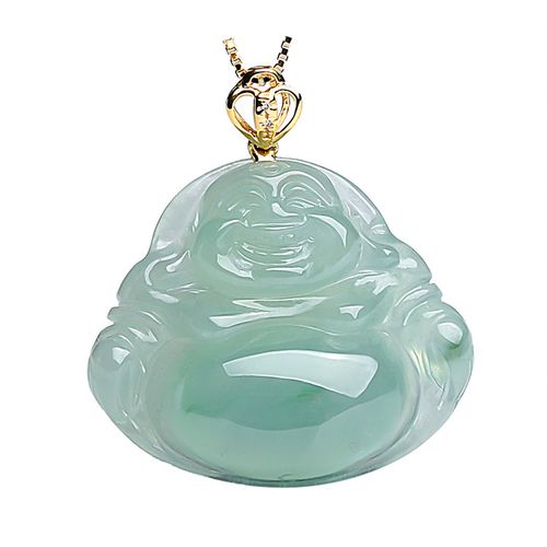 印象眸 18k金镶翡翠佛公吊坠 冰透大肚弥勒笑佛女款玉石挂件附证书