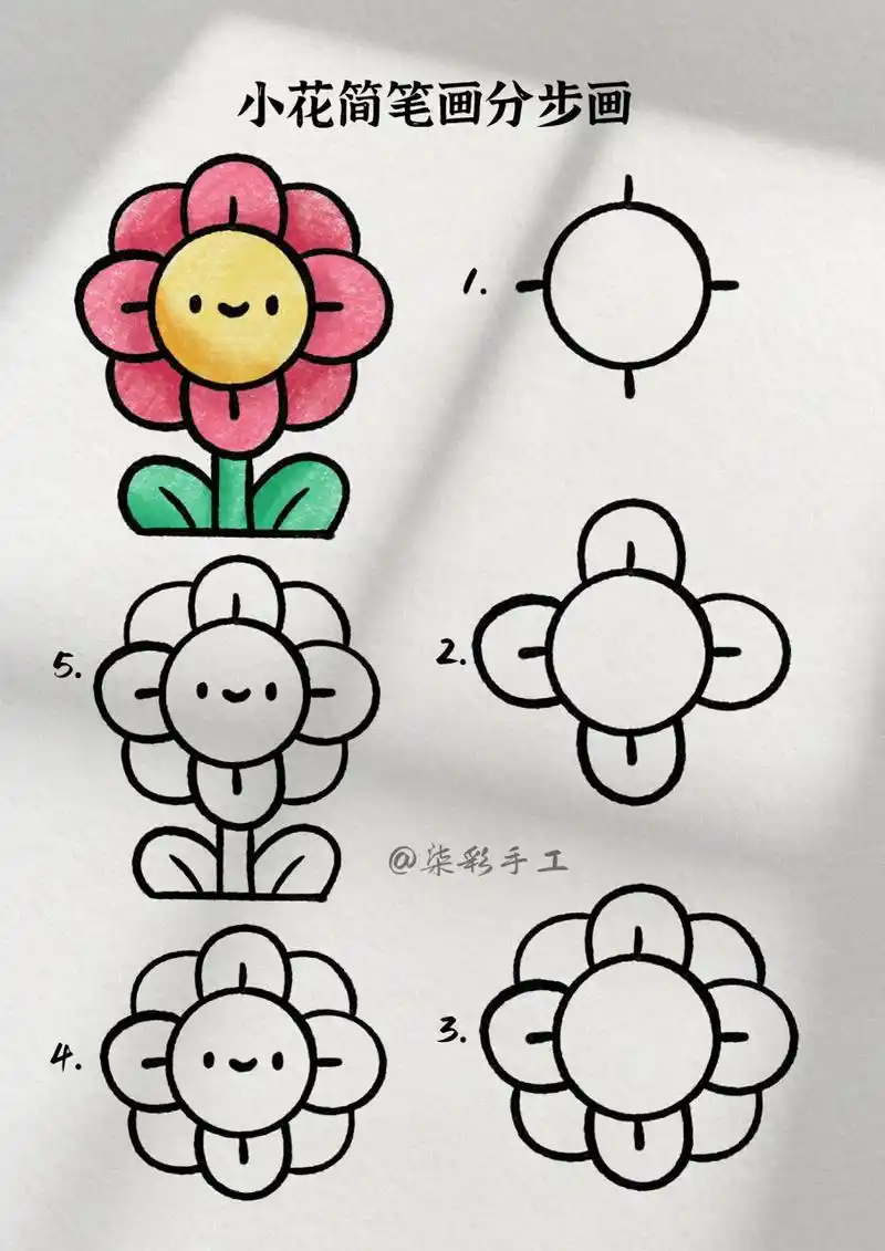 小花简笔画 春天到了百花齐放,今天跟着老师一起来画春天里可可爱爱的