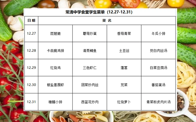 常清中学食堂学生菜单12271231