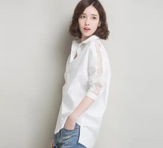 衬衫女韩范长袖纯棉中长款打底镂空白色2016新款春秋季衬衣-女式衬衫