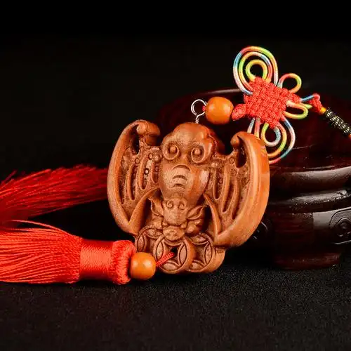 卓弘桃木蝙蝠五帝钱挂件横梁木雕吊钱家居门厅木雕