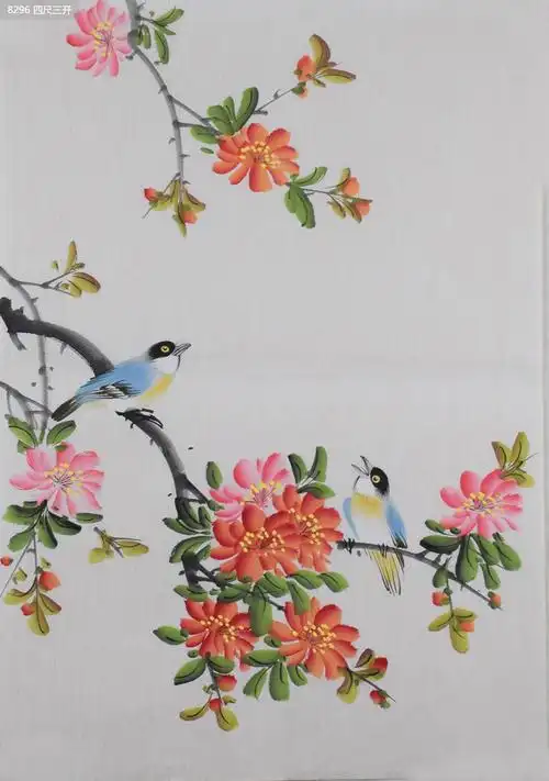 秦老师3四尺三开花鸟_写意花鸟_其他_花鸟_国画_装饰作品_园圆堂