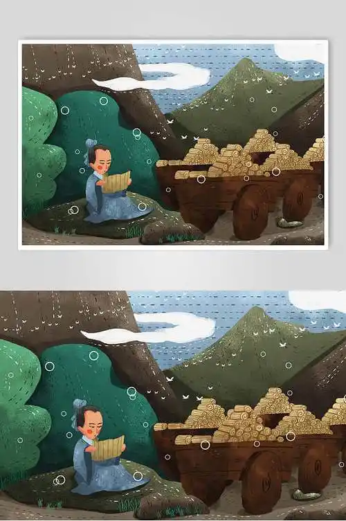 学富五车成语故事手绘插画