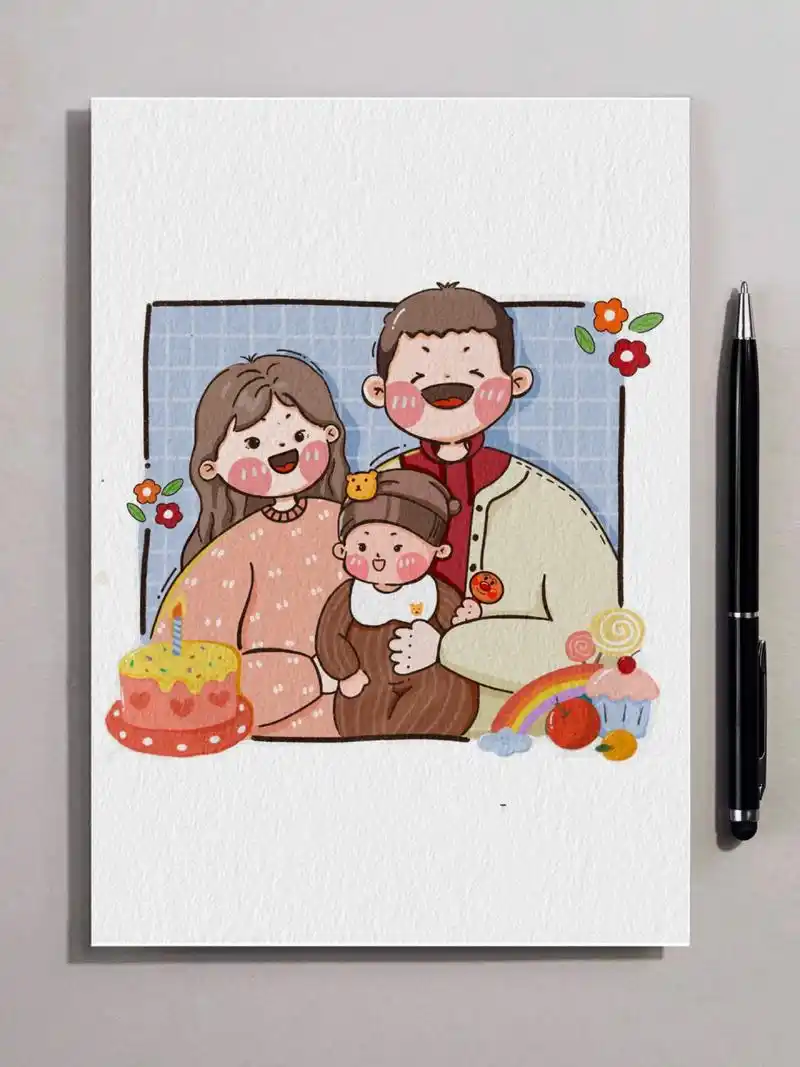 零基础画一家三口简笔画|情人节快乐96