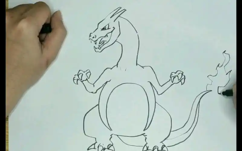 简笔画神奇宝贝快速画一只喷火龙简单美轻松学