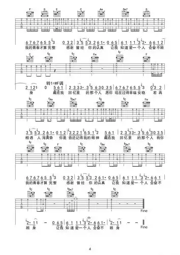回忆里的那个人(原版吉他谱)简谱歌词