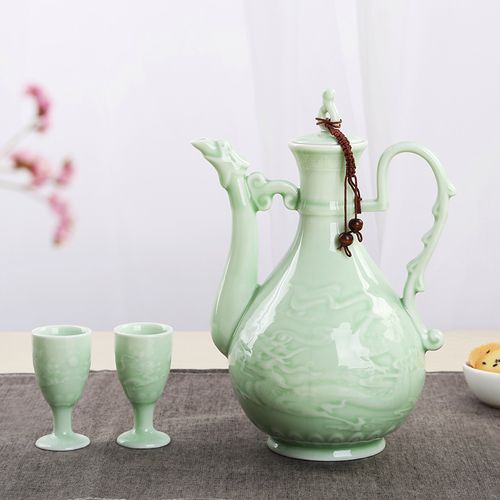 祥燕创意家用酒壶青瓷陶瓷酒器具陶瓷分酒器传统龙纹宫廷风古代酒壶