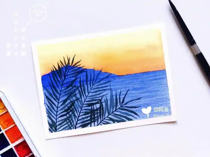 自学水彩风景篇夕阳印象详细教程