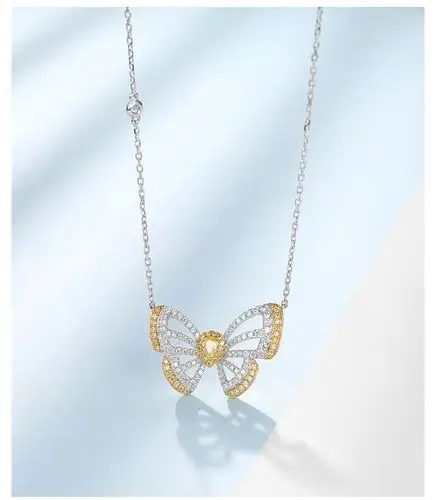 zocai/佐卡伊 18k金蝴蝶钻石项链女水滴形黄钻群镶锁骨链设计感锁骨链