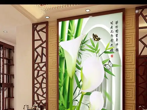 3d清新玄关马蹄莲立体玄关背景墙壁画