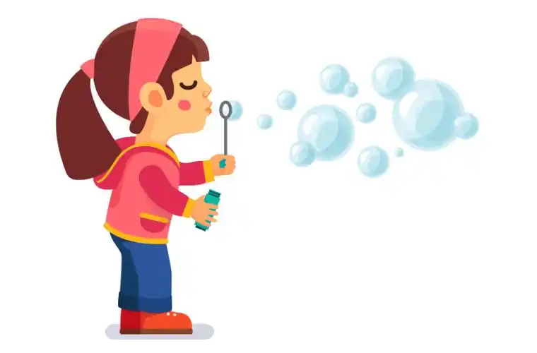 女孩吹泡泡插画(小孩,泡泡,卡通)儿童插图_北极熊素材库