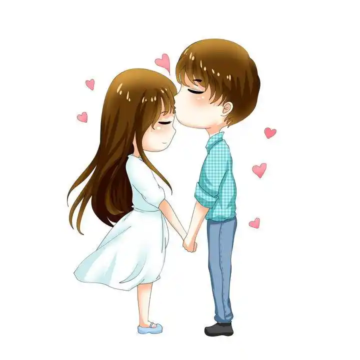 手绘卡通漫画风格亲吻女孩额头的男孩情侣情人节图片免抠素材