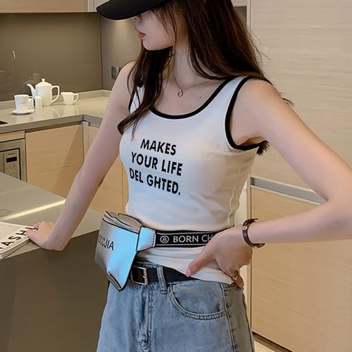 夏季百搭印花小吊带背心女装内搭外穿夏短袖无袖t恤上衣女潮ins工