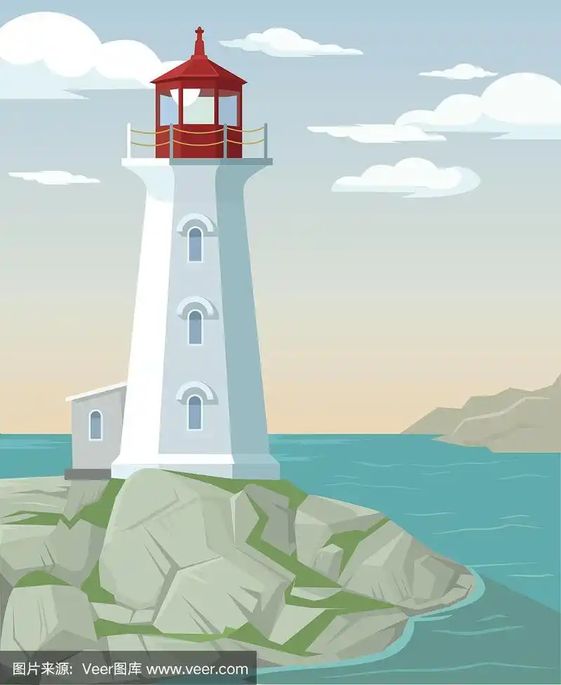 灯塔.矢量平面卡通插图