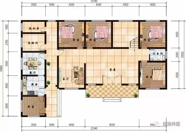 5平方米主体结构:砖混结构户型设计:1客厅,6卧室,2卫生间,1厨房,1餐厅