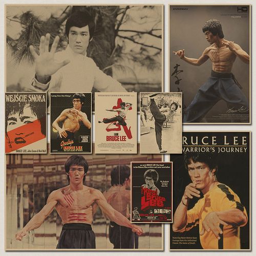 李小龙 功夫明星 武术 复古怀旧牛皮纸海报 老照片 装饰挂画贴画