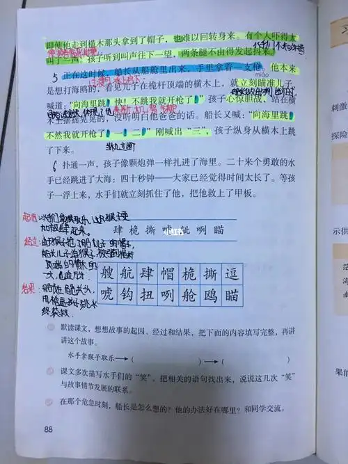 五年级下册语文书第17课(跳水)笔记