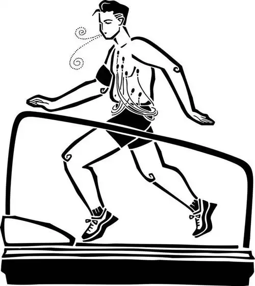 西方人,一个人,无人,健身房,跑,竖图,黑白,插画,室内,白天,侧面,运动