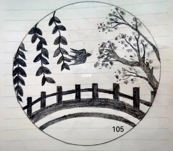 春日景色铅笔画