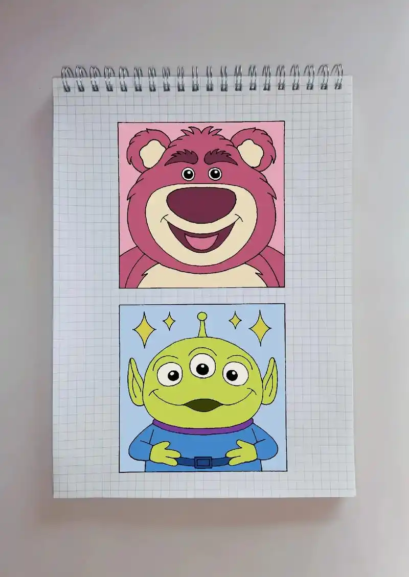 草莓熊和三眼仔表情画,玩具总动员简笔画.#草莓熊格子画 #草