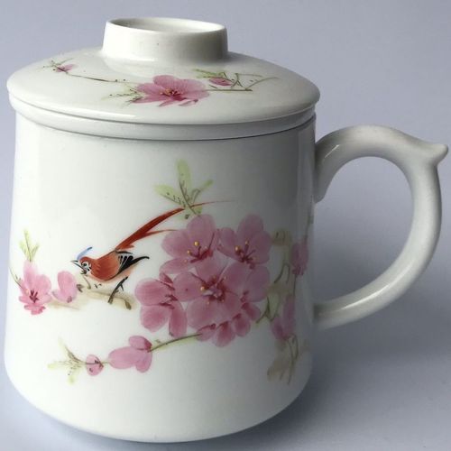 景德镇陶瓷7501毛瓷手工手绘水点桃花漏斗茶杯办公杯红色收藏特价