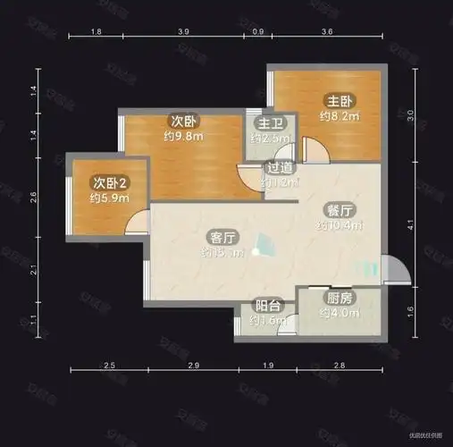 邻近轻轨的精装的两房,,桥达蓝湾半岛二手房,78万,3室2厅,1卫,75.