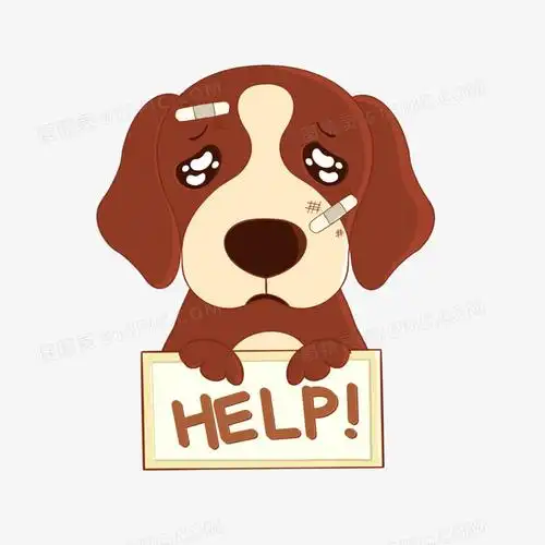 卡通手绘委屈眼神的狗狗拿牌子求助元素