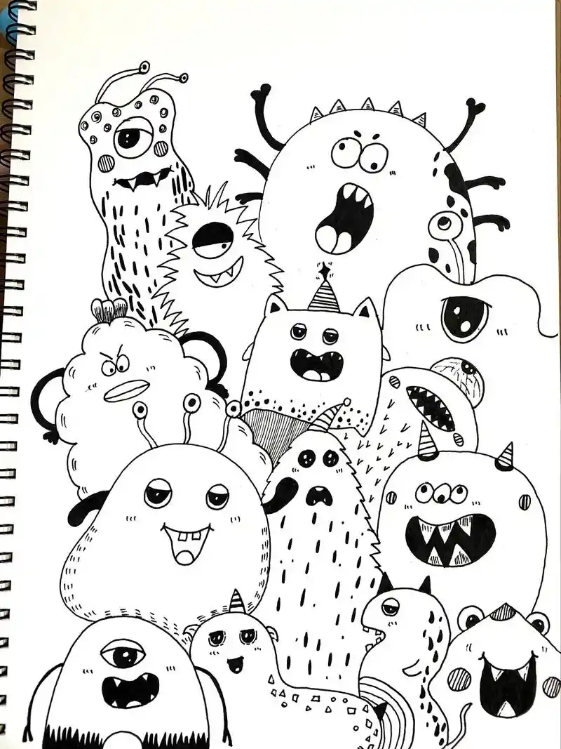 一起学画画3.线描小怪兽 ,练练线条是基础969696#少儿 - 抖音