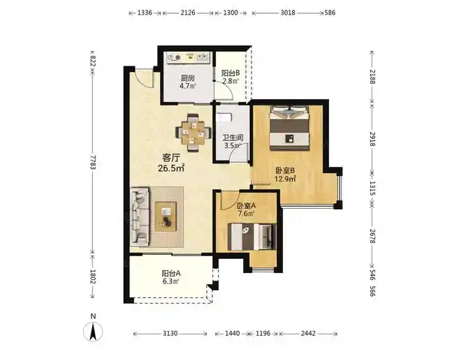 广州富力城2室2厅1卫77.89㎡东南220万