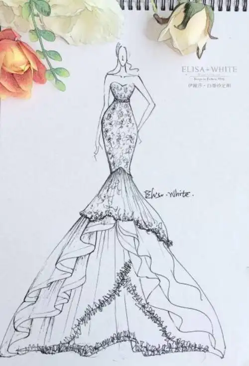 礼服铅笔画简单又漂亮 手绘晚礼服铅笔画手绘 草图 素描 婚纱 礼服
