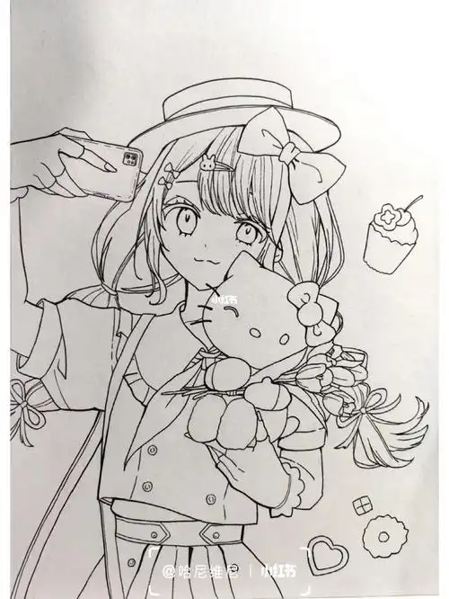 果然画可爱的少女心情最好了#线稿  #动漫  #动漫手绘  #动漫女生头像