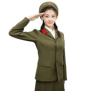 芳华同款绿军装演出服知青红卫兵怀旧服装文革抗战年代红军表演服 券
